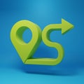 Green Route location icon isolated on blue background. Map pointer sign. Concept of path or road. GPS navigator Royalty Free Stock Photo