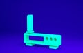 Green Router and wi-fi signal icon isolated on blue background. Wireless ethernet modem router. Computer technology