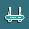 Green Router and wi-fi signal icon isolated on green background. Wireless ethernet modem router. Computer technology
