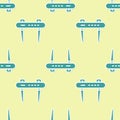 Green Router and wi-fi signal icon isolated seamless pattern on yellow background. Wireless ethernet modem router