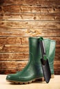 Green rubber boots for garden work Royalty Free Stock Photo