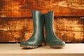 Green rubber boots for garden work Royalty Free Stock Photo