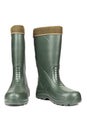 Green rubber boots with a warm toe on a white background Royalty Free Stock Photo