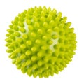 Green rubber massage ball with soft spikes, on a white background Royalty Free Stock Photo