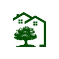 green rural house and tree realty logo vector illustration Royalty Free Stock Photo