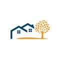 green rural house and tree realty logo vector illustration