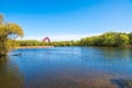 Green Russian nature in spring Moscow. View of the Zhivopisny Bridge from Serebryany Bor Royalty Free Stock Photo