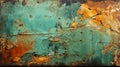 Green rusty texture on a metal wall. Shabby background with places for copying. Generative AI