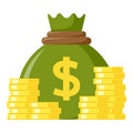 Green Sack of Money & Coins Flat Icon