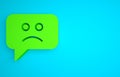 Green Sad smile icon isolated on blue background. Emoticon face. Minimalism concept. 3D render illustration