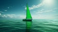 Green Sailboat By The Ocean: A Stunning Ray Tracing Masterpiece