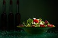 Green salad with cherry tomatoes sesame walnuts and vegetable oil