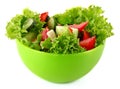 Green salad, cucumber and tomato in green plate Royalty Free Stock Photo