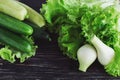 Green salad, cucumbers, zucchini, squash, and onion Royalty Free Stock Photo