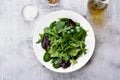 Green salad with leaves, top view