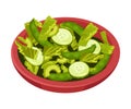 Green Salad Served in Deep Bowl with Peas and Cucumber Vector Illustration