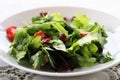 Green salad with strawberry pieces and a dressing of orange juice Royalty Free Stock Photo