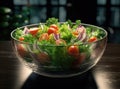 Green salad with tomato and fresh vegetables isolated on white background. Created with Generative AI technology. Royalty Free Stock Photo