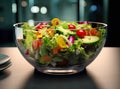 Green salad with tomato and fresh vegetables isolated on white background. Created with Generative AI technology. Royalty Free Stock Photo