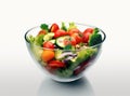Green salad with tomato and fresh vegetables isolated on white background. Created with Generative AI technology. Royalty Free Stock Photo