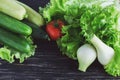 Green salad, tomatoes, cucumbers, zucchini, squash, and onion Royalty Free Stock Photo