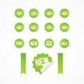 Green sale sticker set. Bent corner. Vector illustration, flat design Royalty Free Stock Photo