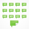 Green sale sticker set. Bent corner. Vector illustration, flat design Royalty Free Stock Photo