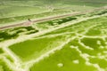 The green saline lake and beach pavilion, natural lake background