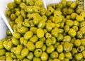 Green salted olives on the market Royalty Free Stock Photo