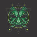 Green samurai mask sacred geometry