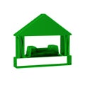 Green Sandbox for kids with sand and umbrella icon isolated on transparent background.