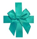 Green Satin ribbon Bow for Gift box isolated on white background with a clipping path. Design element for gift wrapping or Royalty Free Stock Photo