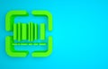 Green Scanner scanning bar code icon isolated on blue background. Barcode label sticker. Identification for delivery