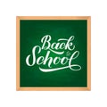 Green school board with wooden frame isolated on white. Back to school theme. Easy to edit vector template for typography poster, Royalty Free Stock Photo