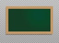 Green school chalkboard. Mockup. Vector 3d realistic. Empty template with wooden frame isolated on transparent. Wooden blackboard Royalty Free Stock Photo