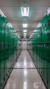 Green school lockers lining a corridor Royalty Free Stock Photo