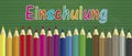 Green Schoolboard Colored Pencils Einschulung
