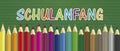 Green Schoolboard Colored Pencils Schulanfang