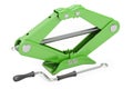 Green scissor jack, car lifter. 3D rendering