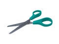 Green scissors on a white background