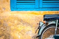 Scooter parked at old building in Vietnam, Asia. Royalty Free Stock Photo