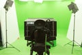 Green screen chroma key background modern tv studio setup Royalty Free Stock Photo