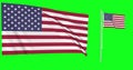 Green screen hiper realistic of United States USA two flags waving in the wind american US flagpole fluttering with highly detaile