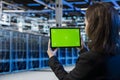 Green screen mockup tablet, cloud computing and admin in data center Royalty Free Stock Photo