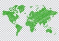 Green scribble world map silhouette on transparent background