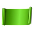 Green scroll isolated on white background. Paper roll banner 3D. Ribbon design for Christmas frame, New Year decoration
