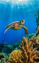 Green Sea Turtle on a coral reef Royalty Free Stock Photo