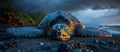 Green Sea Turtle Laying on Beach Royalty Free Stock Photo