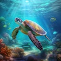 Green Sea Turtle Surfacing Royalty Free Stock Photo