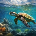 Green Sea Turtle Surfacing Royalty Free Stock Photo